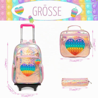 Schulranzen mit Rollen für Mädchen – Herz-Rosa Trolley Rucksack