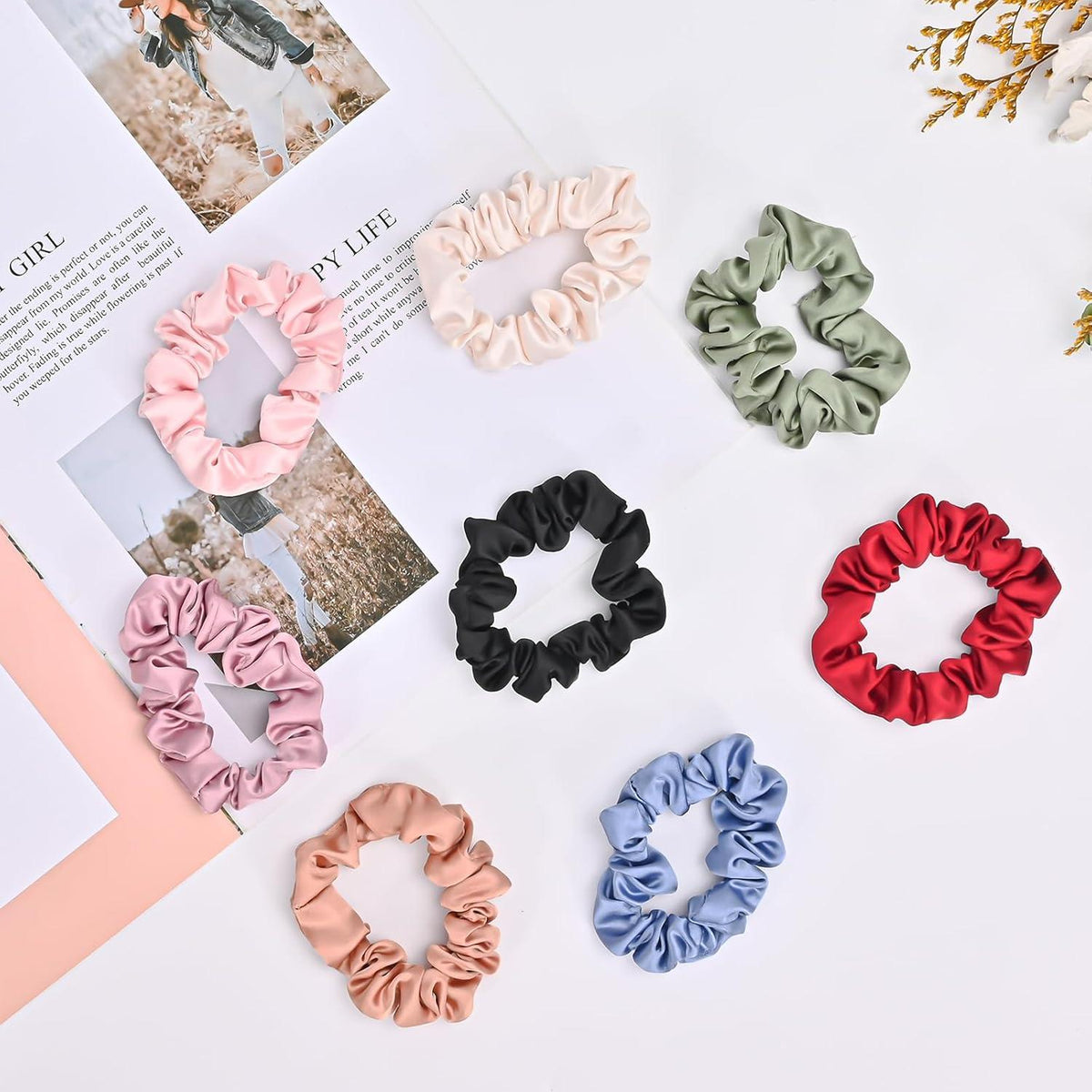 Lolalet Seidensatin Scrunchies Damen Haargummis 8 Farben