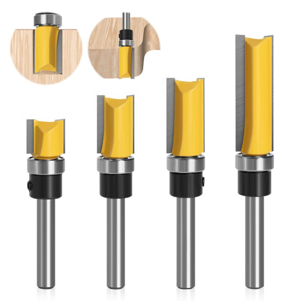 4er Set Bündigfräser 8mm Schaft mit Kugellager für Holzbearbeitung