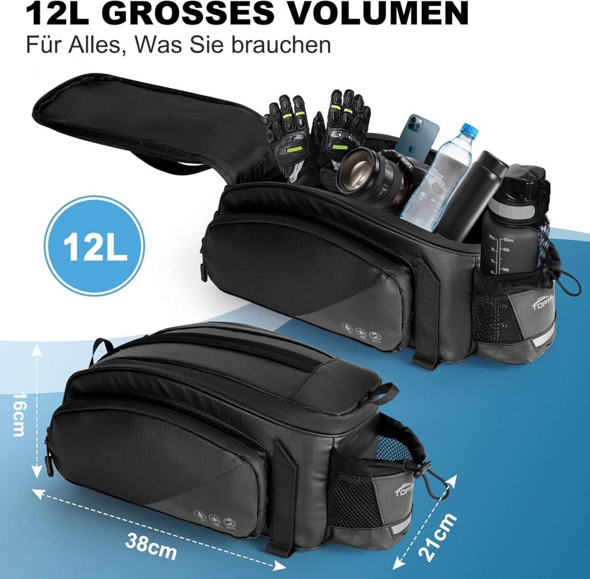 Toptrek 12L Fahrradtasche Gepäckträger Wasserdicht