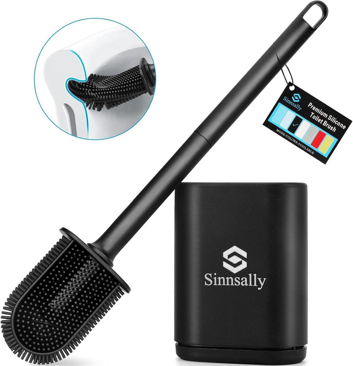 Toilettenbürste mit Silikon-Bürstenkopf und Wandmontage, Schwarz