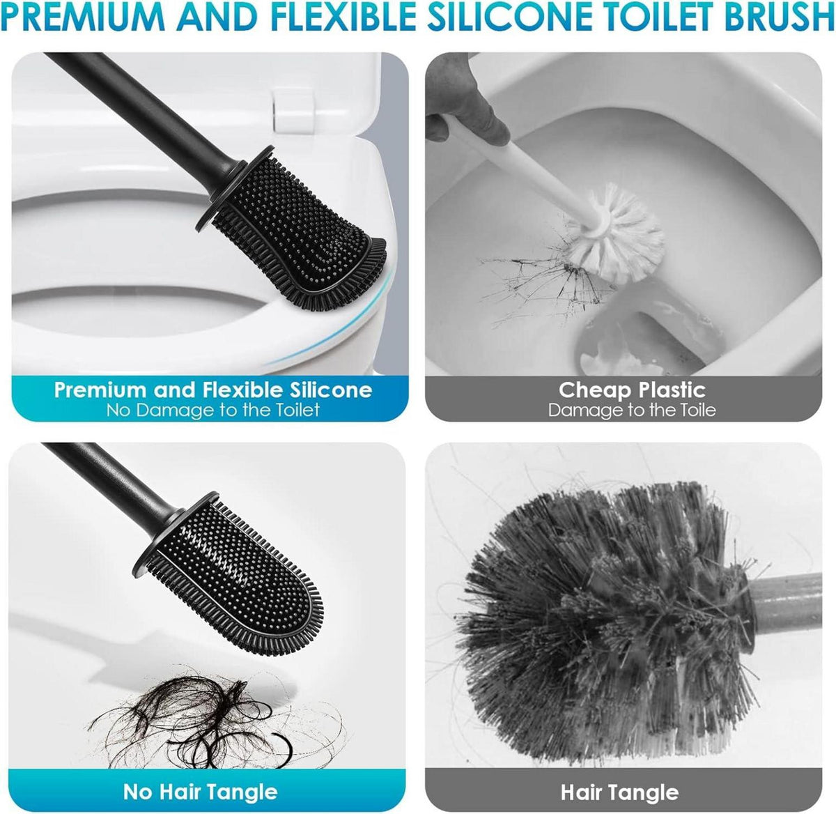 Silikon Toilettenbürste Set Flexibel Flach Schwarz Wall-mounted WC