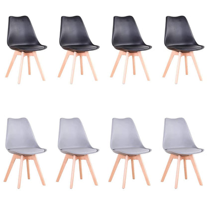 Esszimmerstuhl Set 8er – Massivholz, Abnehmbares Kissen Schwarz+Grau