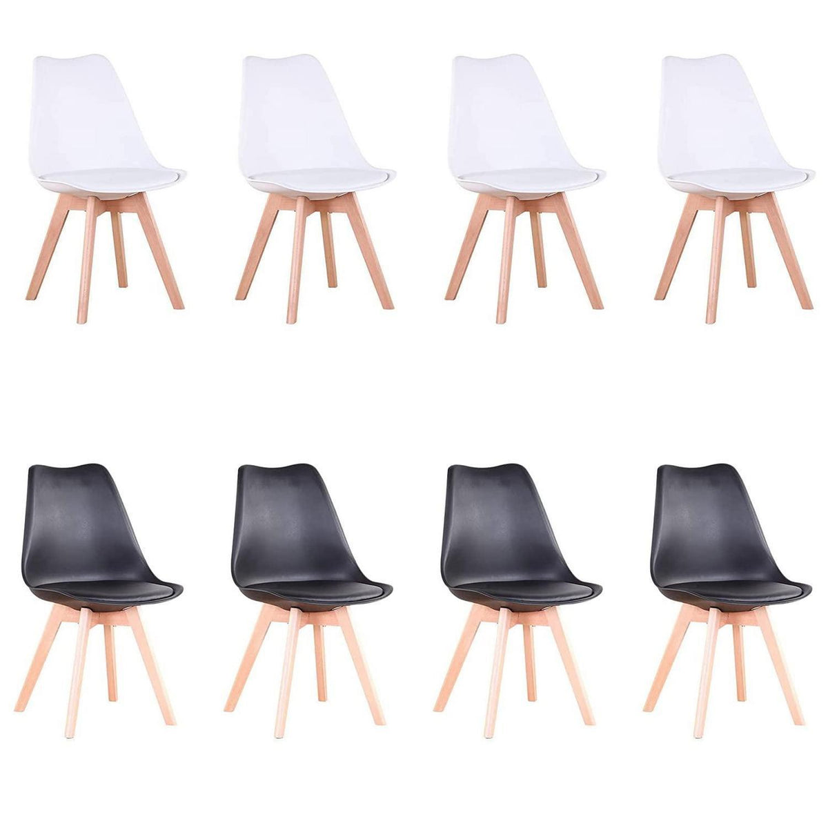 Esszimmerstuhl Set 8er - Massivholz, Abnehmbar, Weiß+Schwarz