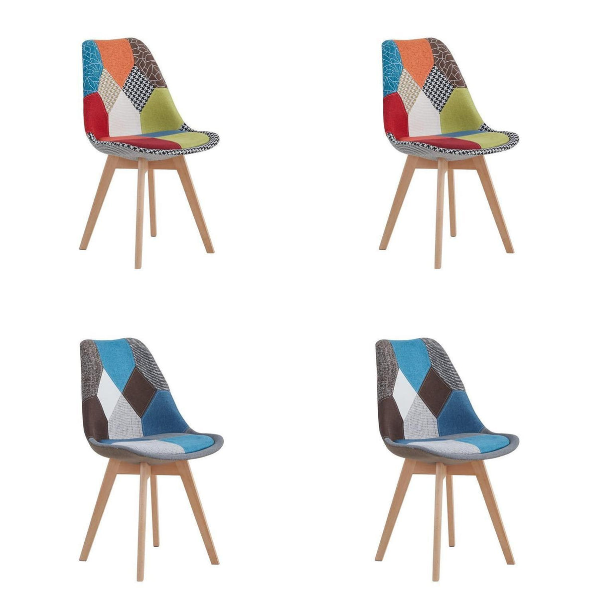 Patchwork Esszimmerstühle Set (Blau+Rot) mit Sitzkissen