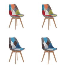 Patchwork Esszimmerstühle Set (Blau+Rot) mit Sitzkissen