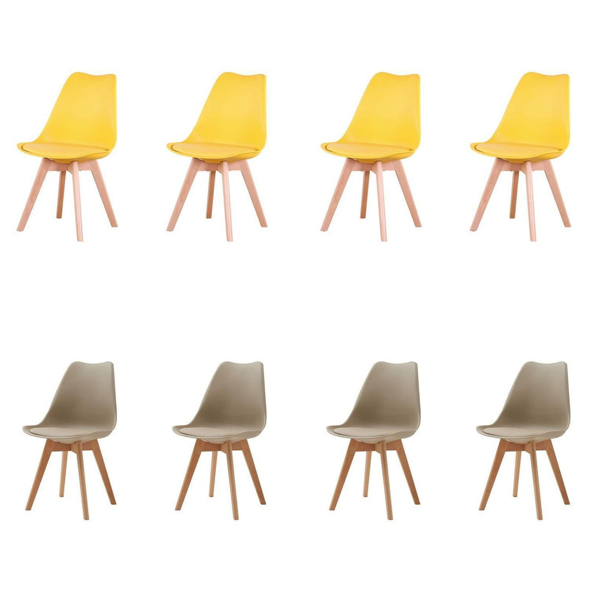Esszimmerstuhl Set 8er – Massivholz, Abnehmbares Kissen, Beige