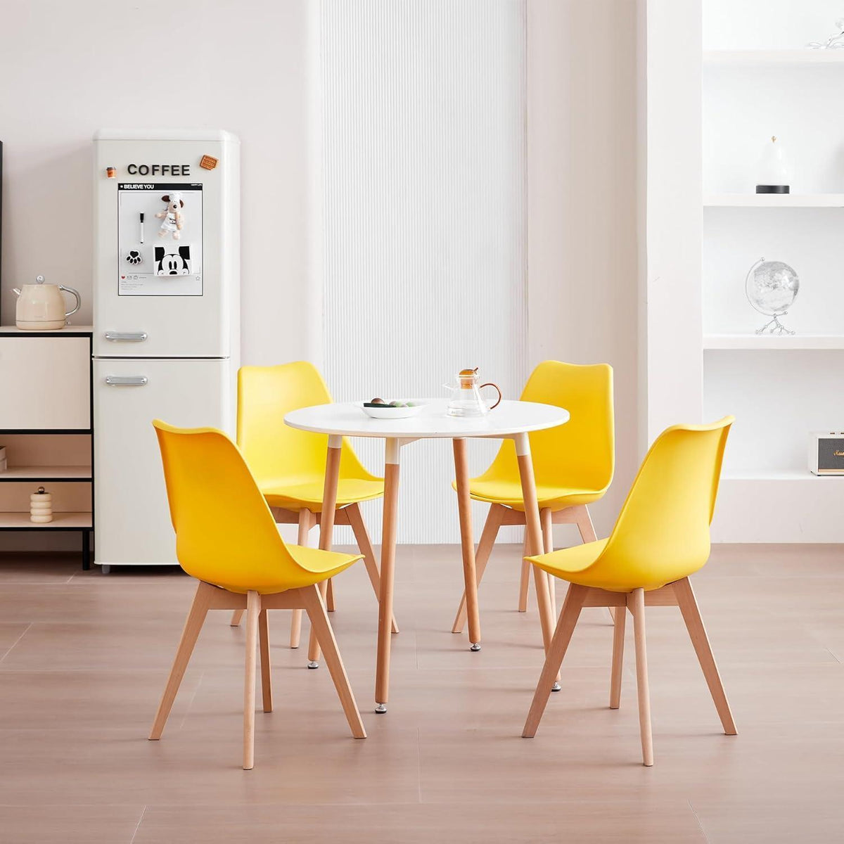 Esszimmerstuhl Set 8er – Massivholz, Abnehmbares Kissen, Beige