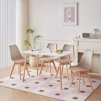 Esszimmerstuhl Set 8er – Massivholz, Abnehmbares Kissen, Beige