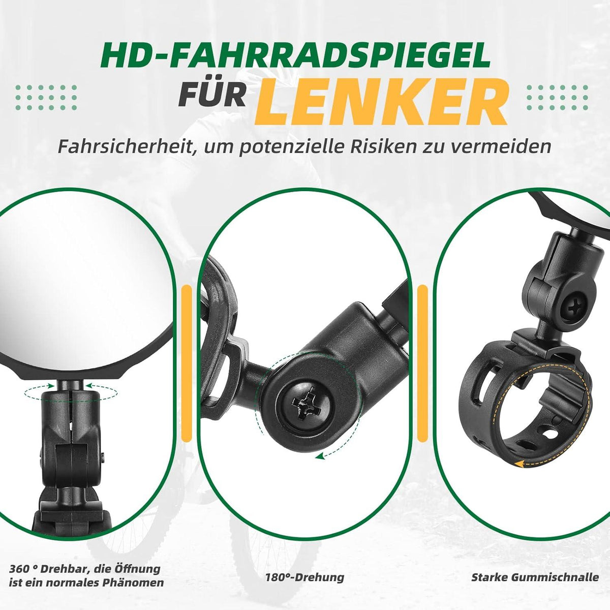 Fahrradspiegel 360° Drehbar Klappbar für Lenker 20-38mm e-bike MTB