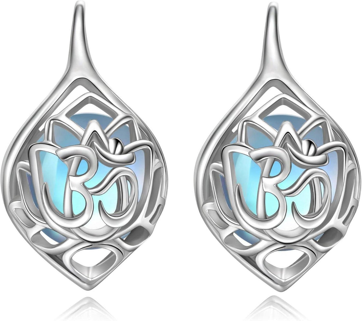 Lotus Blume Mondstein Sterling Silber Leverback Ohrringe Yoga