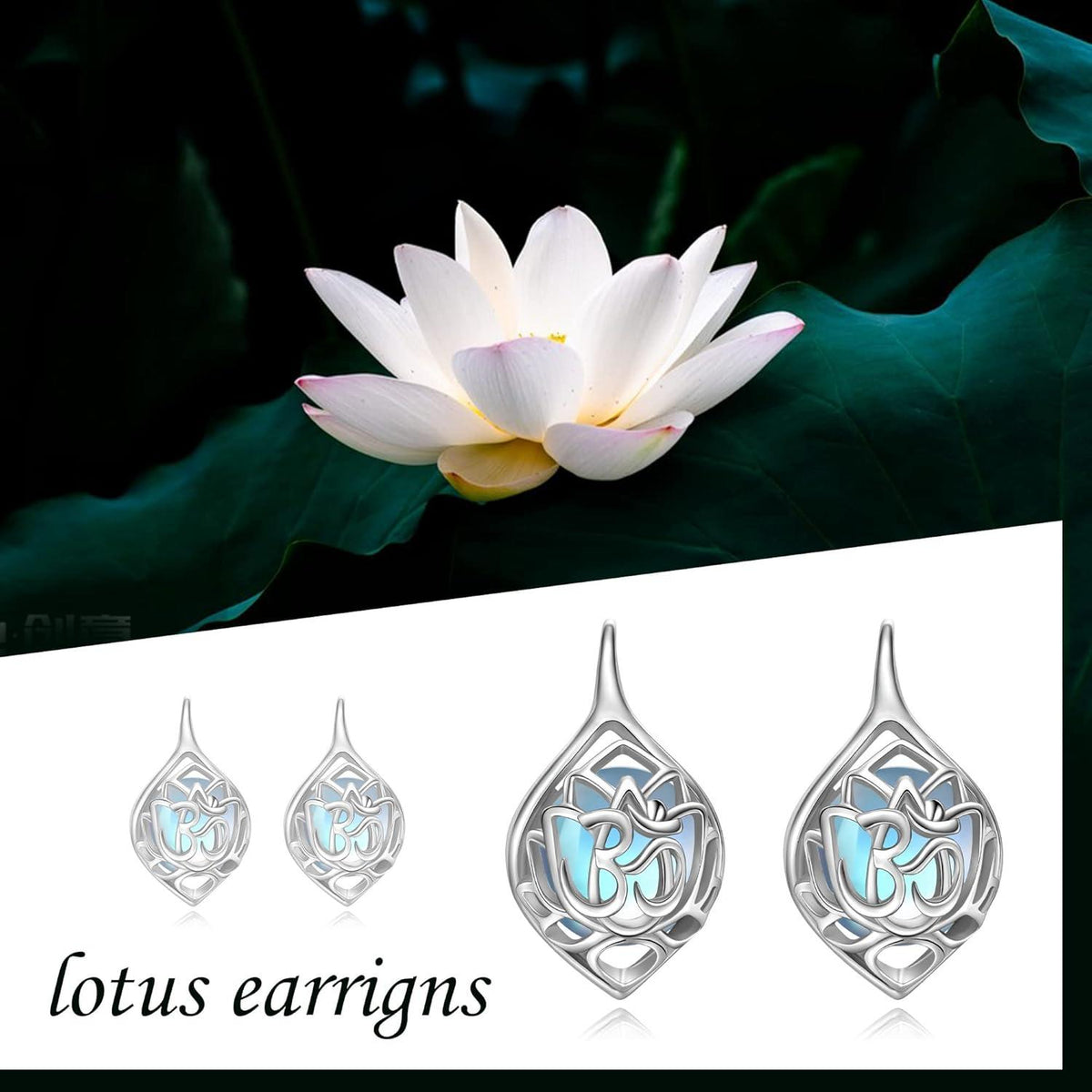 Lotus Blume Ohrringe Silver Mondstein Yoga OM Schmuck Women Gift