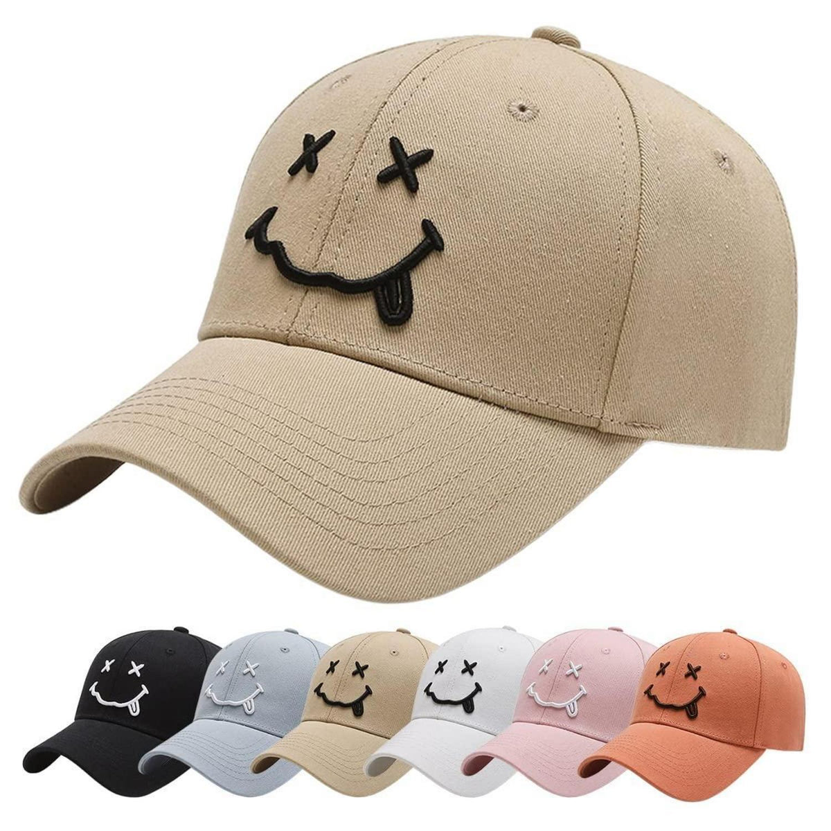 Gestickte Baseball Cap mit Lächeln – Verstellbare Unisex Kappe