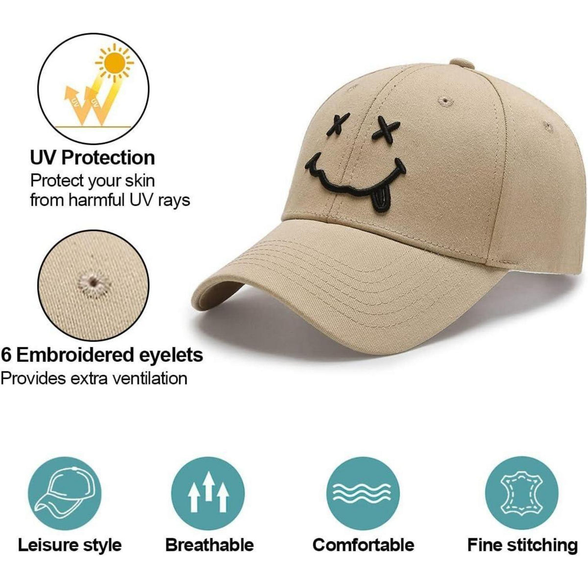 Gestickte Baseball Cap mit Lächeln – Verstellbare Unisex Kappe