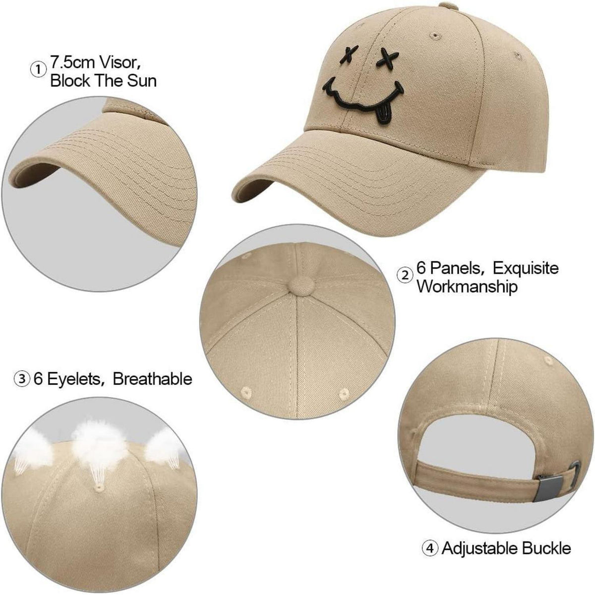 Gestickte Baseball Cap mit Lächeln – Verstellbare Unisex Kappe