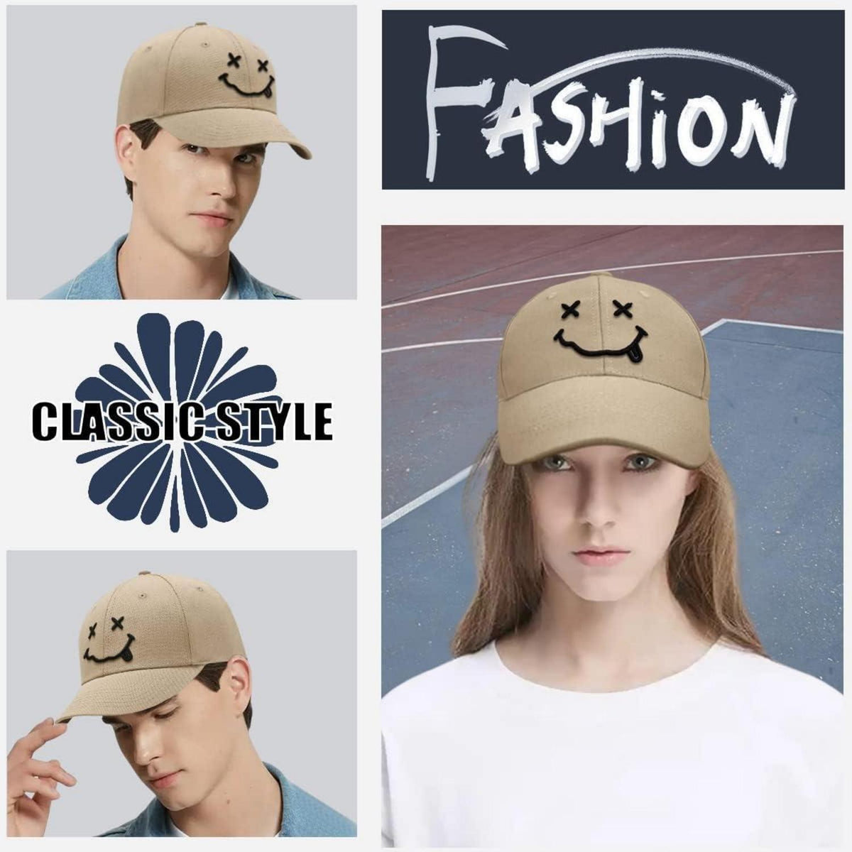 Gestickte Baseball Cap mit Lächeln – Verstellbare Unisex Kappe
