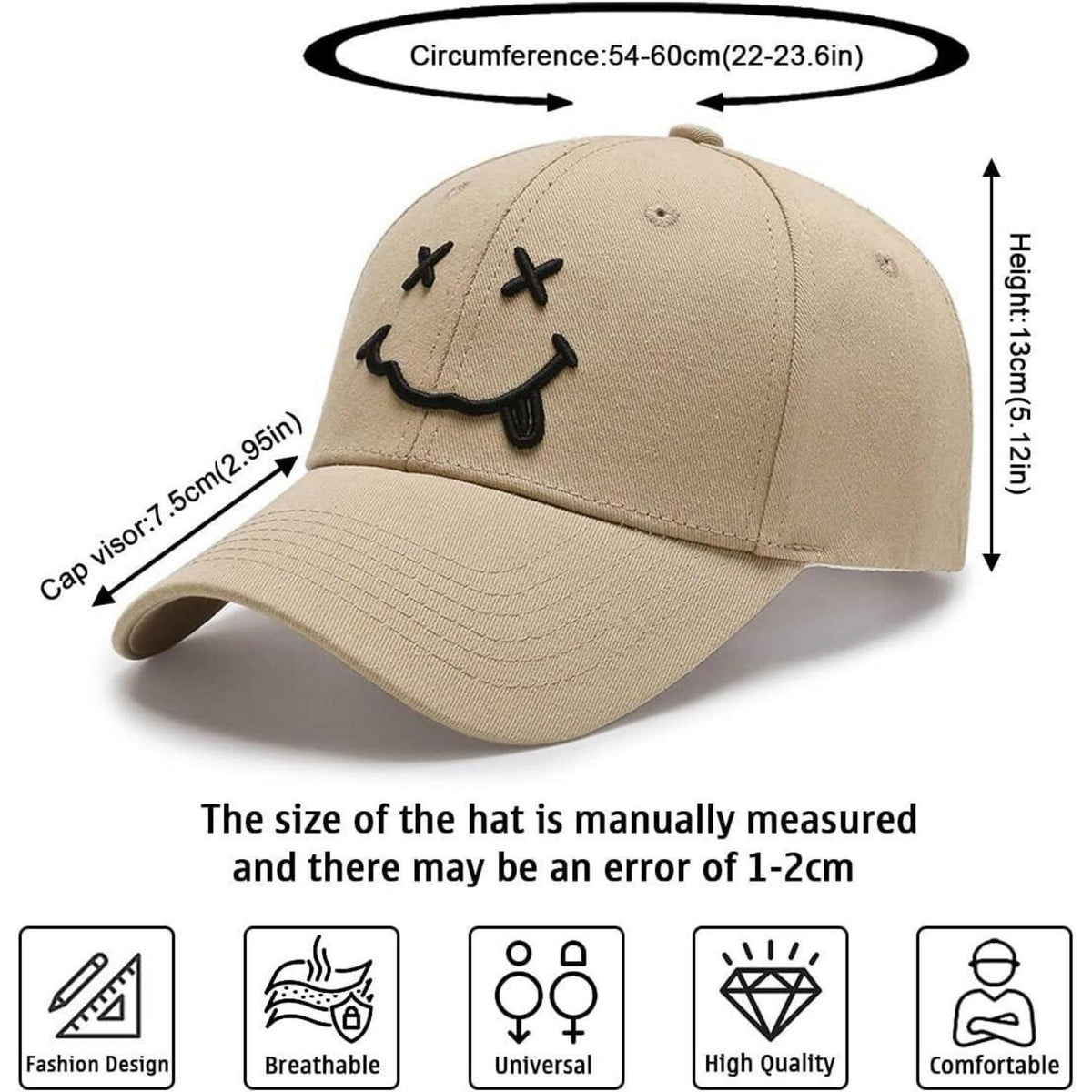 Gestickte Baseball Cap mit Lächeln – Verstellbare Unisex Kappe