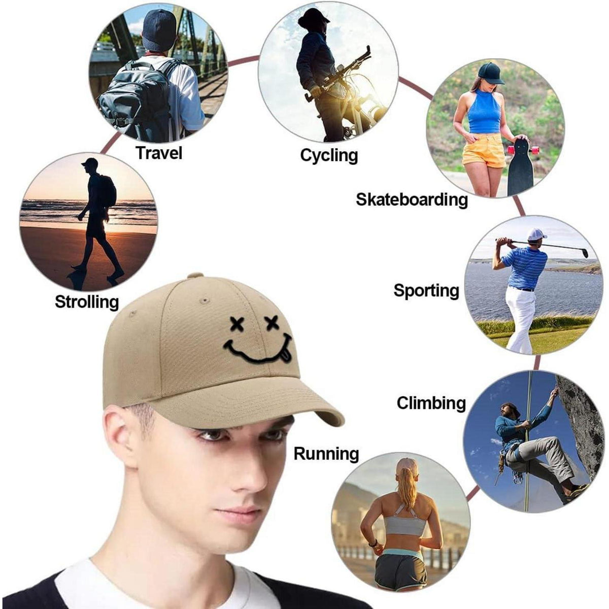 Gestickte Baseball Cap mit Lächeln – Verstellbare Unisex Kappe