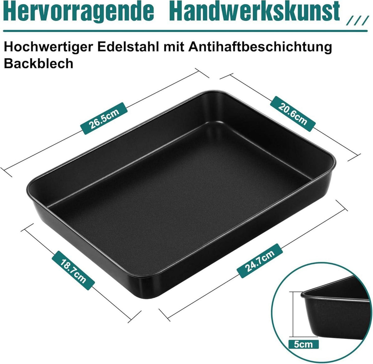 HaWare Antihaft Backblech 26,5 x 20,6 x 5 cm - Edelstahl
