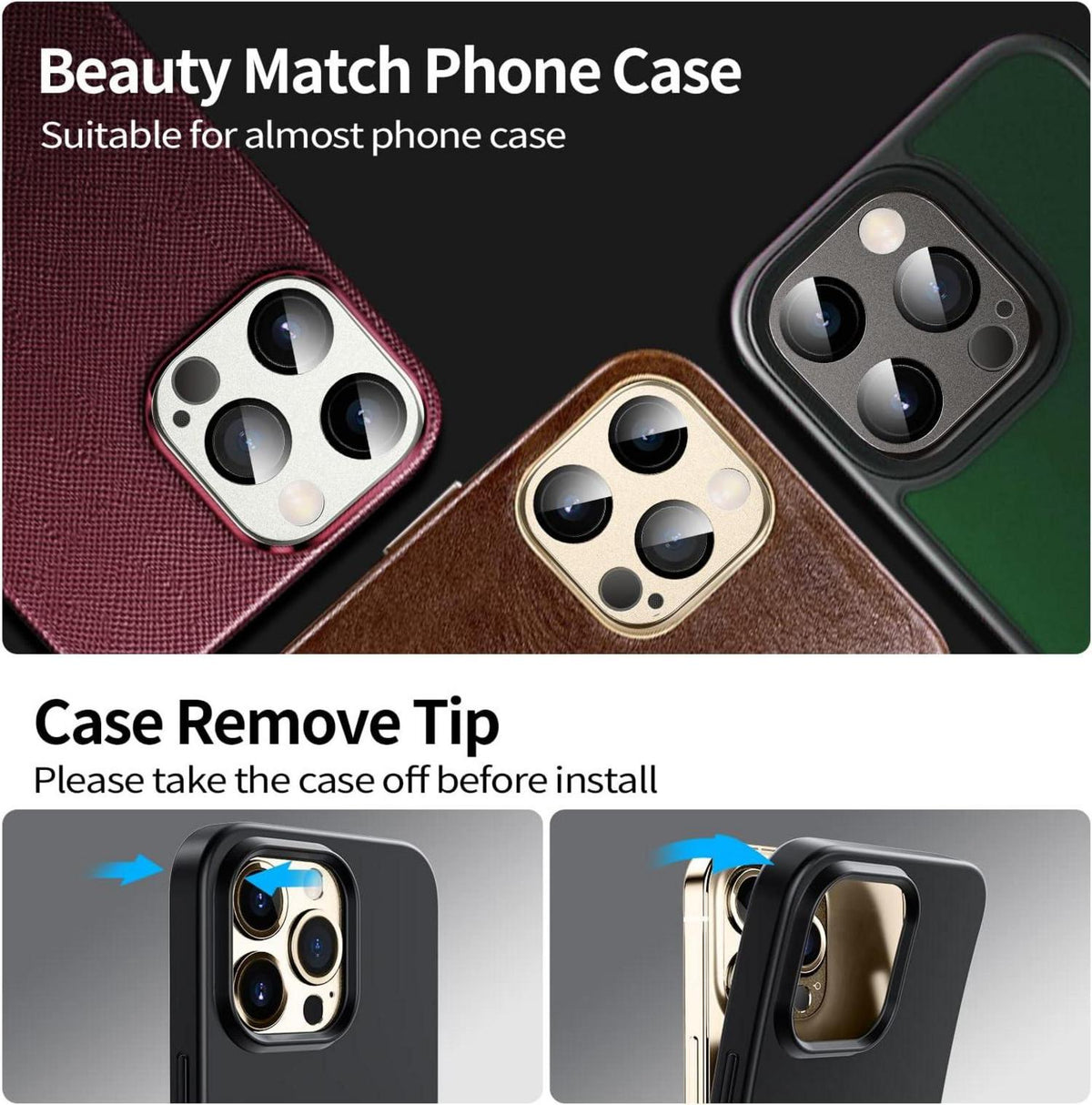 WSKEN iPhone 13 Pro Max Kameraschutz 9H Klarglas Matte Aluminiumlegierung Schutz Gold
