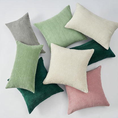 Kissenbezüge 2er Set 45x45 cm Rosa Gestreifter Kordsamt