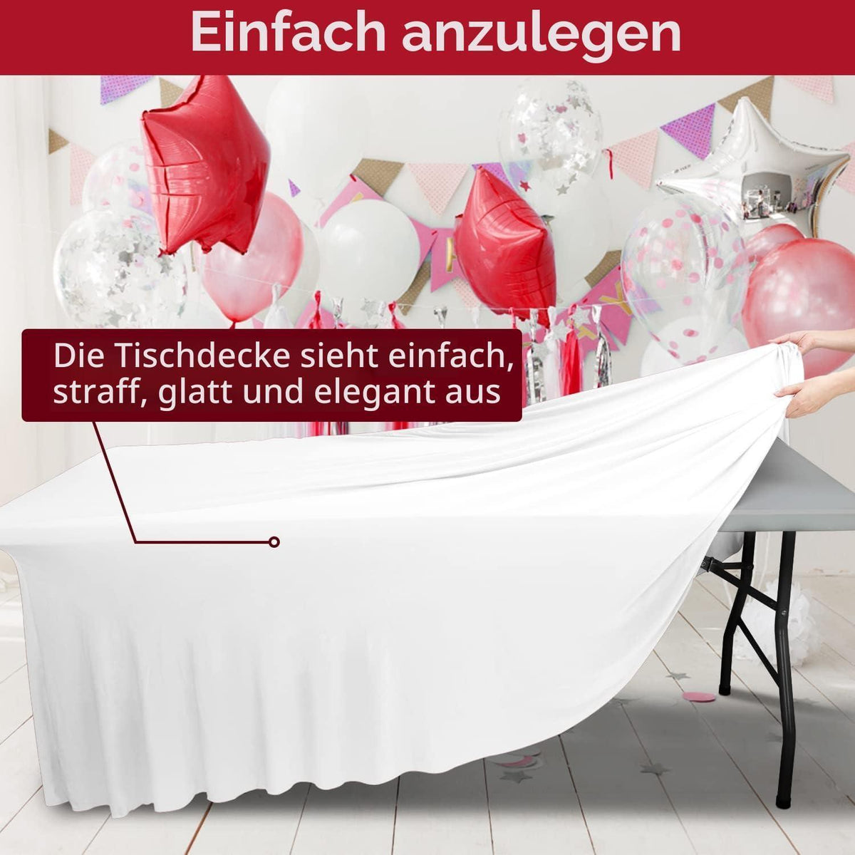 2in1 Spandex Tischrock 6ft, Rechteck, Weiß - 2er Pack
