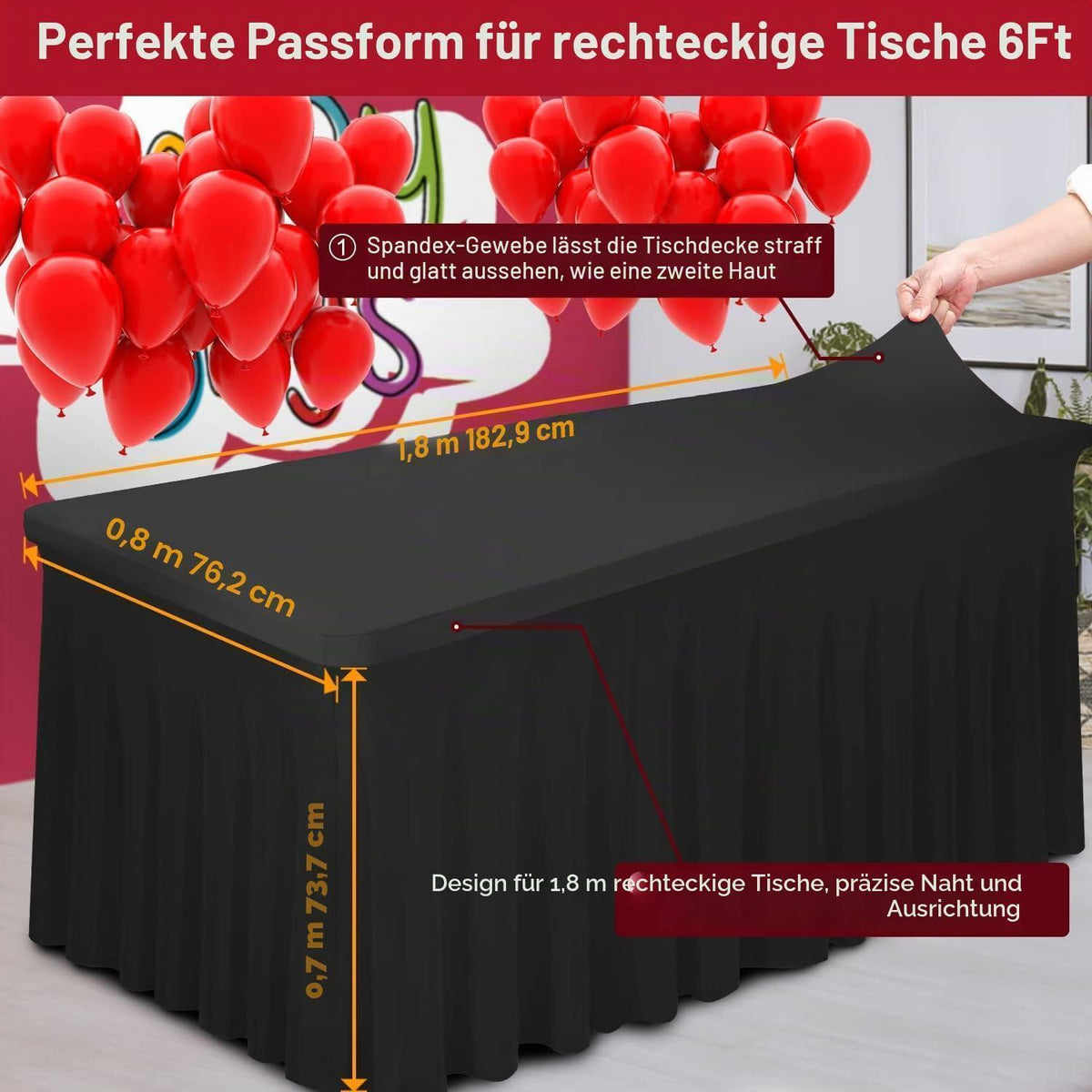 2in1 Spandex Tischrock & Tischdecke 6ft, Schwarz, 2er Pack