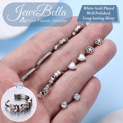 Ohrringe Set Damen Mädchen 925 Silber Herz Blume Creolen