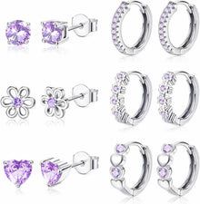 Kleine Ohrringe Set Damen Mädchen 925 Silber CZ Ohrstecker Creolen