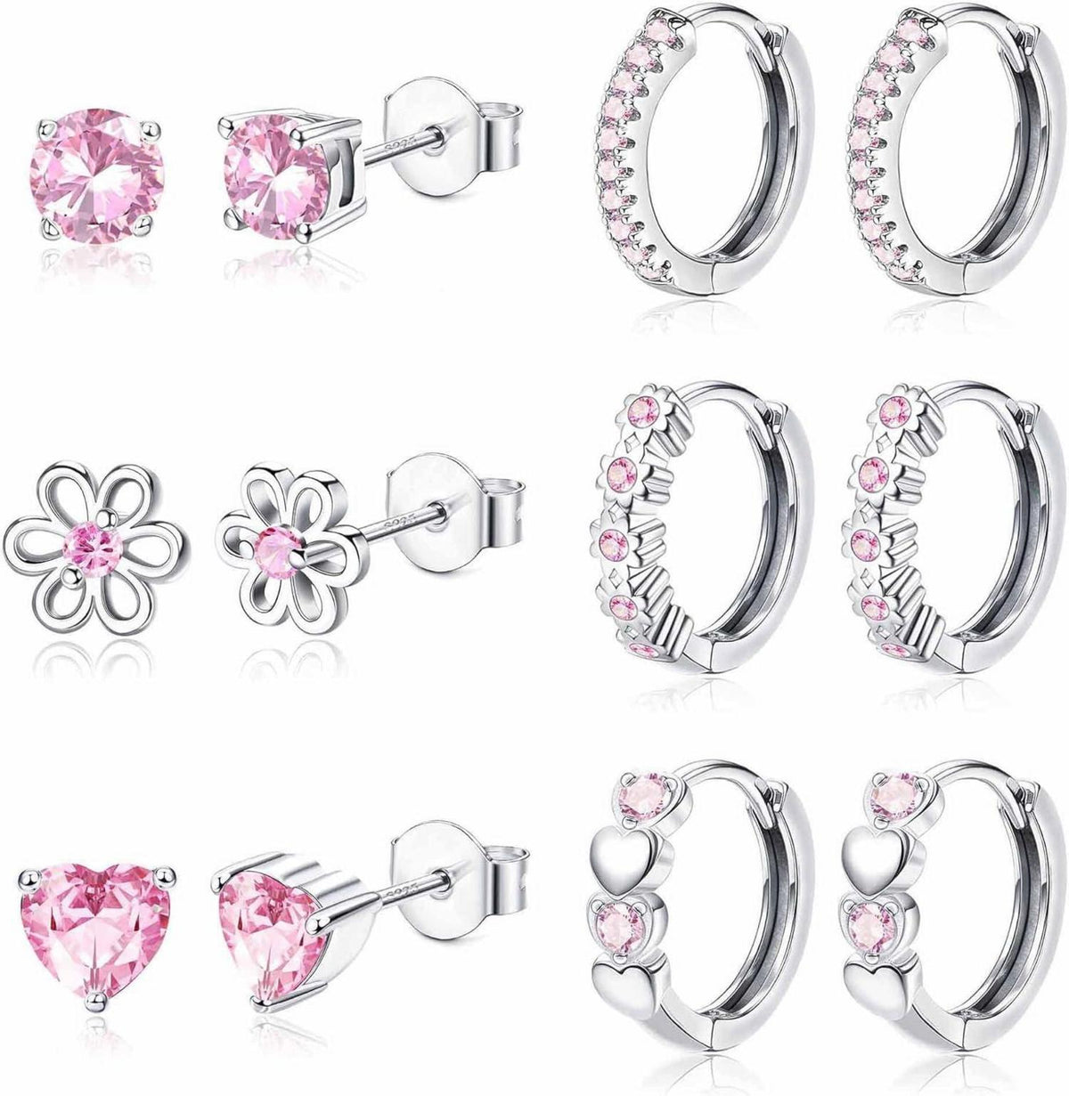JeweBella Damen Mädchen 925 Silber Ohrringe Set Hypoallergen Blume