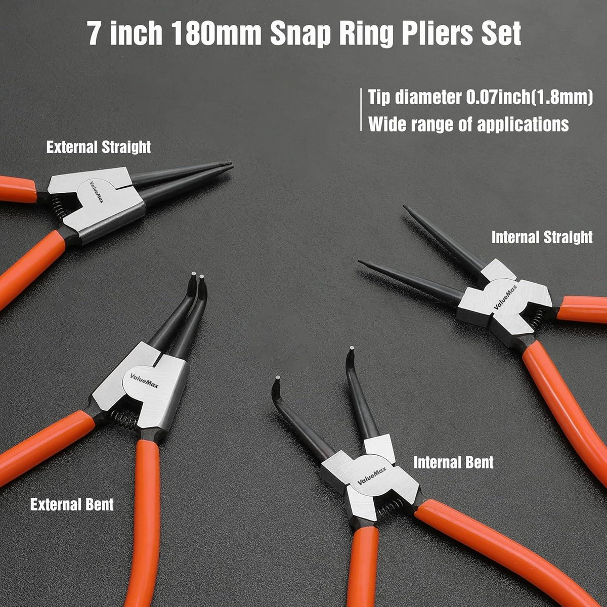 Sprengringzangen Set 4tlg. 180mm Tasche Innen Außen sicher gerade gebogen