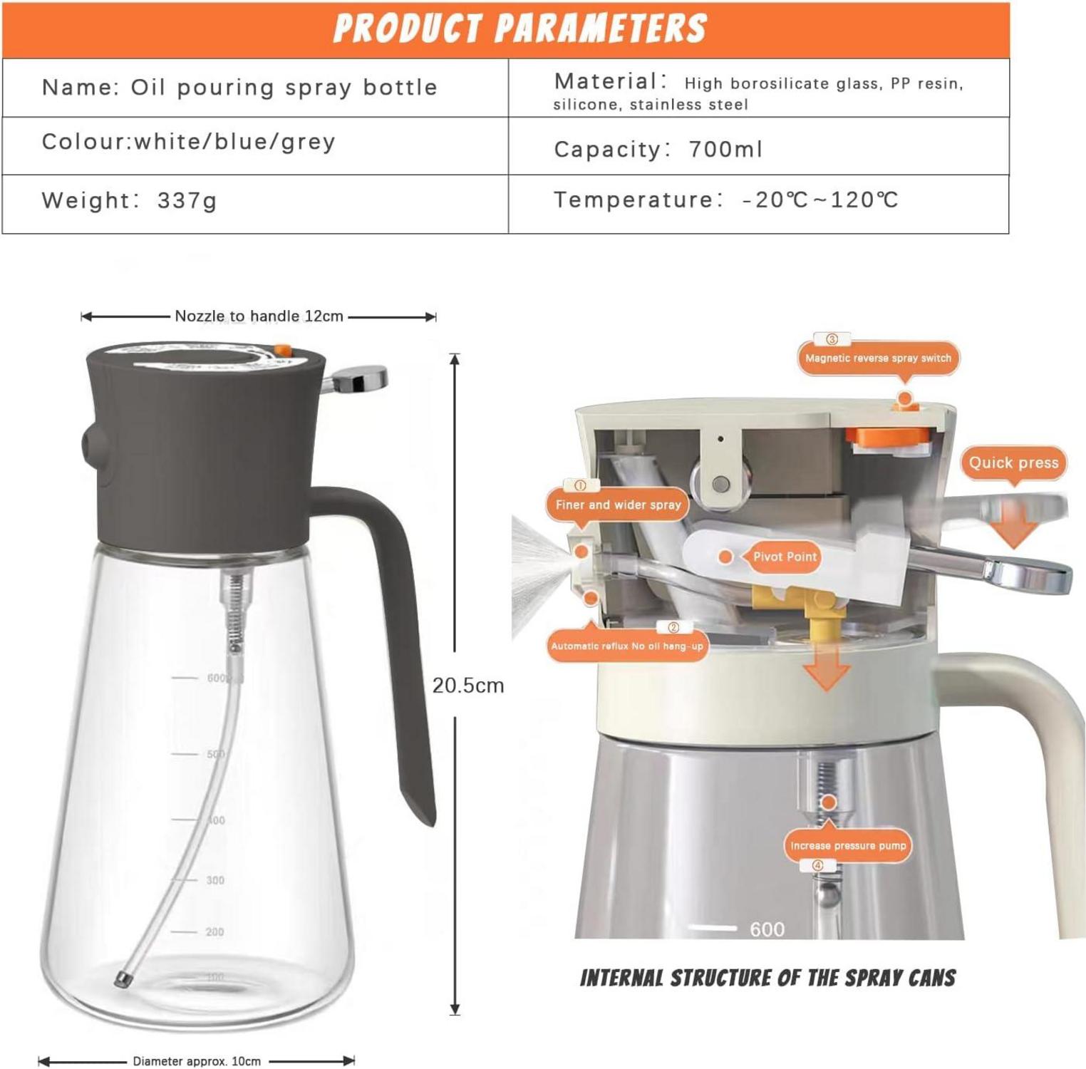 Öl Sprühflasche Glas 2in1 für Kochen Grillen Backen 600ml