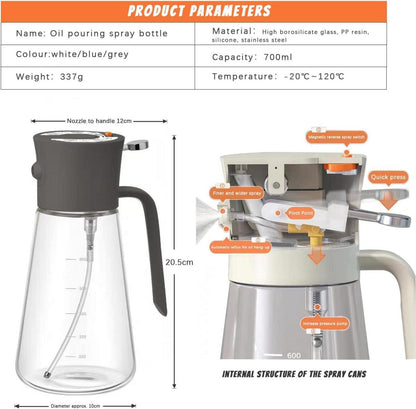 Öl Sprühflasche Glas 2in1 für Kochen Grillen Backen 600ml