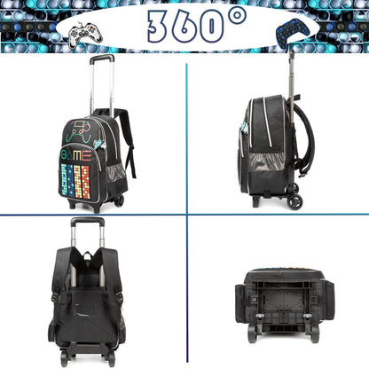 Schultrolley Rucksack mit Rollen – Schwarz