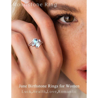 Damen Mondstein Ring 925 Sterling Silber 18K Weißgold plattiert Größe 52