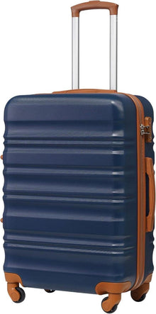 Hartschalen-Koffer Trolley Rollkoffer TSA-Schloss 4 Rollen Blau/Braun
