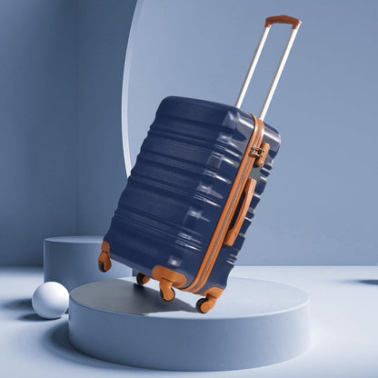 Hartschalen-Koffer Trolley Rollkoffer TSA-Schloss 4 Rollen Blau/Braun