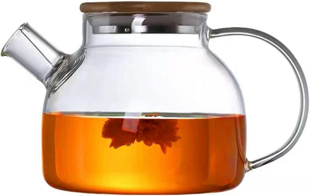 Glasteekanne mit Metallsieb und Bambusdeckel 1000 ml