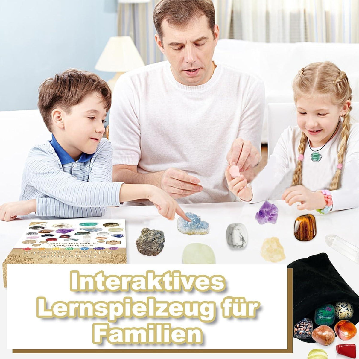 24er Edelstein Adventskalender für Kinder, Natursteine Weihnachts Überraschung