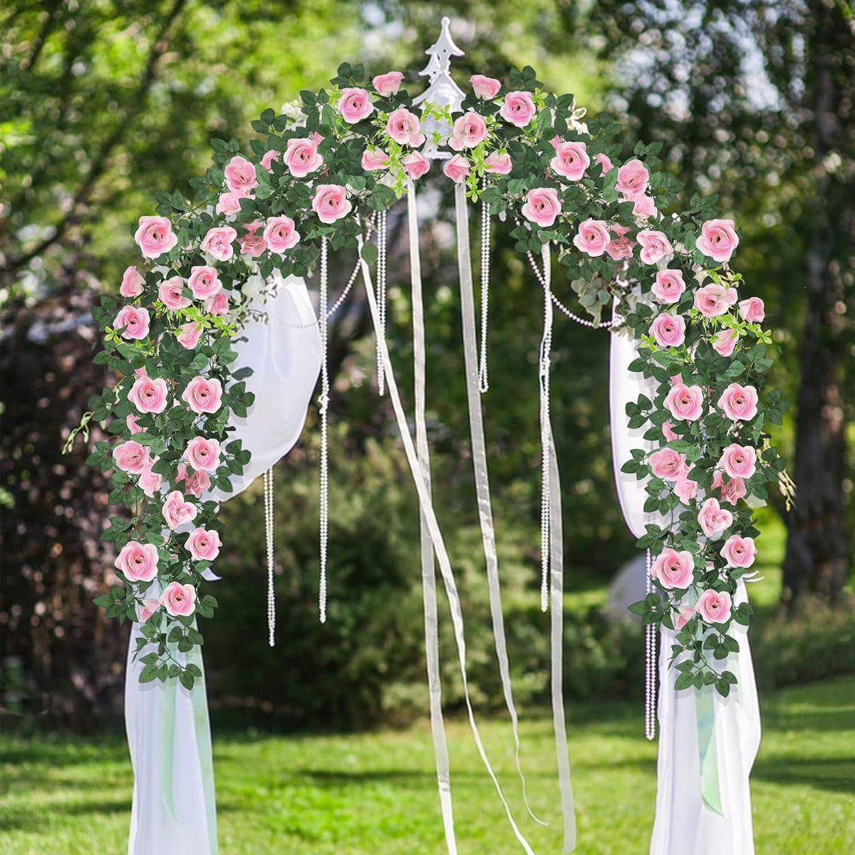 2er Set Künstliche Hängeblumen Rose 95cm Deko Außen Innen