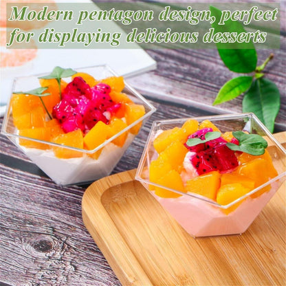 50 Stück 120ml Pentagon Dessertbecher Transparent für Dessert und Party