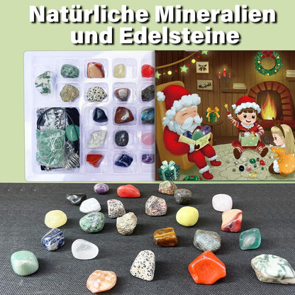 Edelstein Weihnachts Adventskalender 2024 - 24 Stück Natürliche Kristalle Mineralien Kinder Geschenk