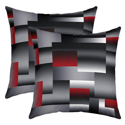2er Set Geometrische Kissenbezüge 50x50cm Rot Grau Schwarz