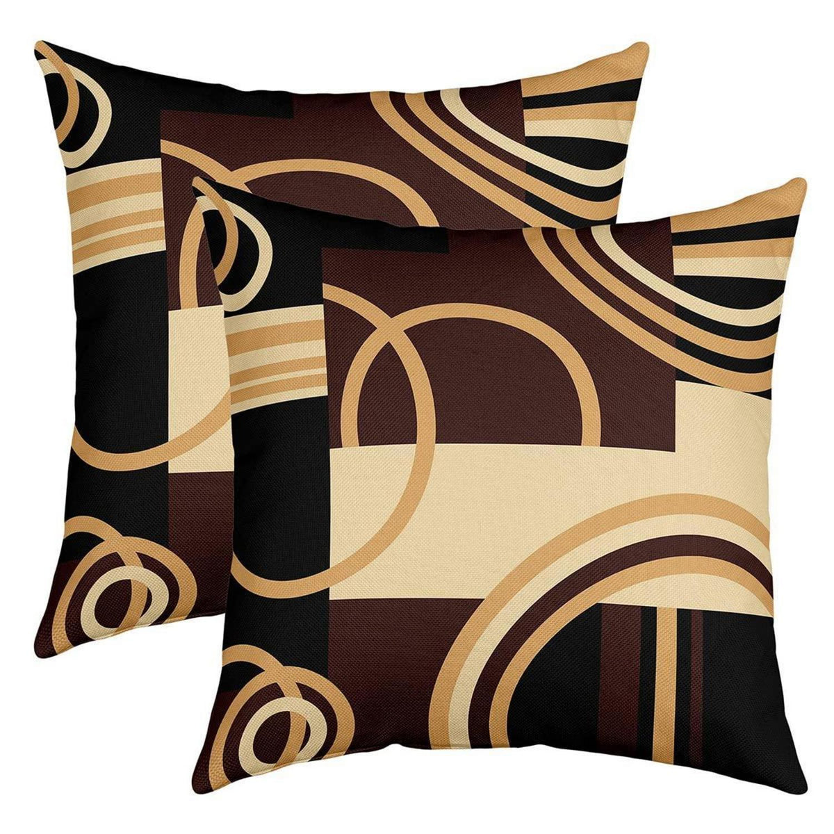 2er Set Geometrische Kissenbezüge 60x60cm - Braun Rot Dekor