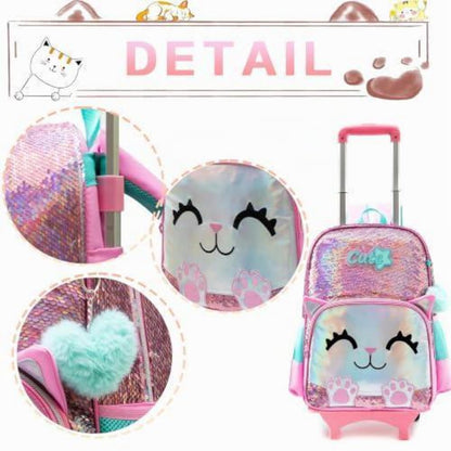 Trolley Schulranzen Mädchen Rosa Panda mit Lunchtasche & Federmäppchen
