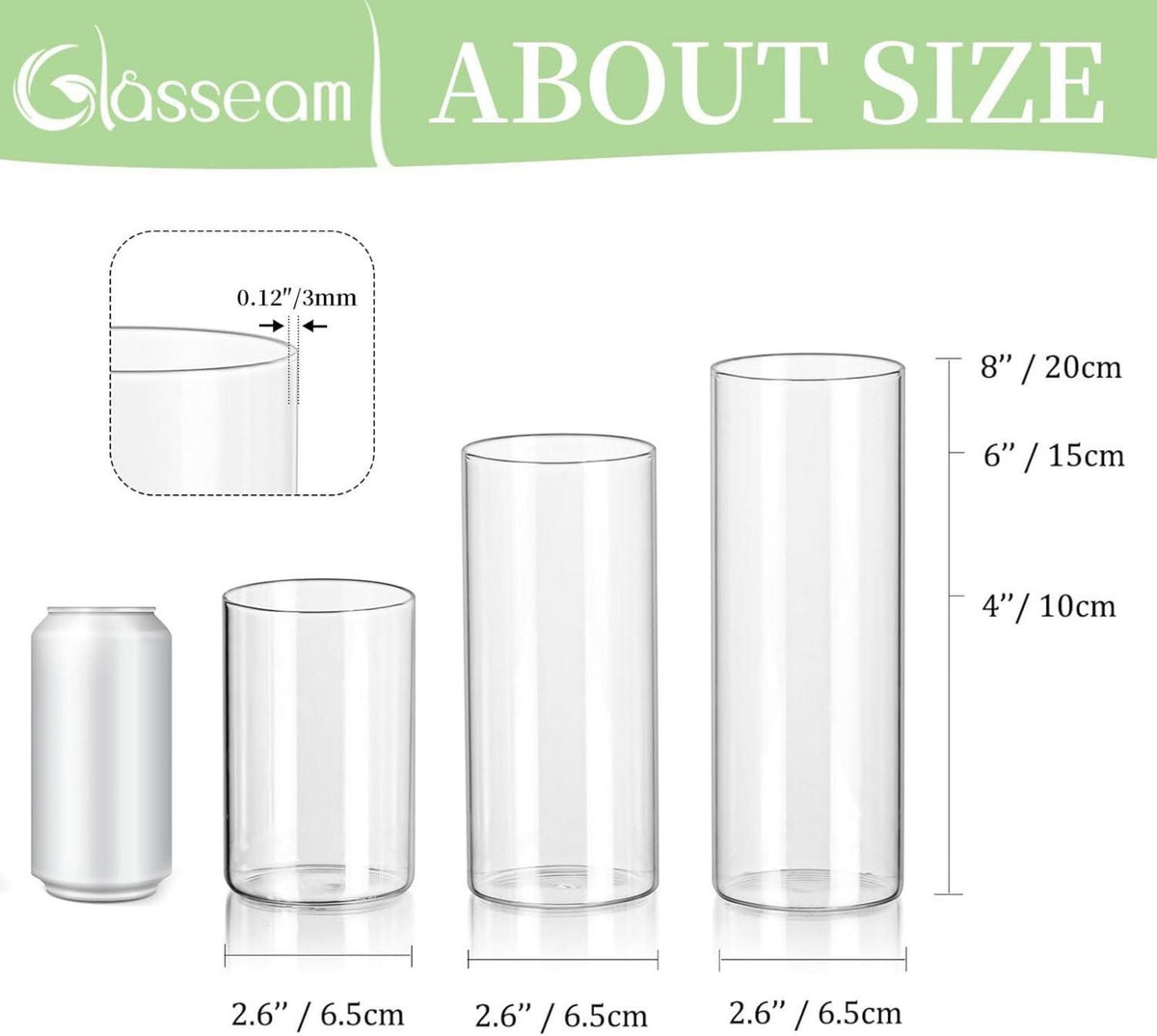 24tlg Glasvase Set 10/15/20cm Zylindervasen Wohnzimmer Deko