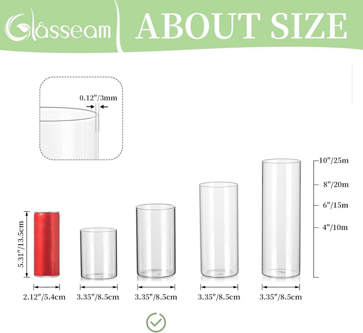 6er Set Klar Glasvase 15x8,5 cm - Zylinder Blumenvase Tulpen Deko