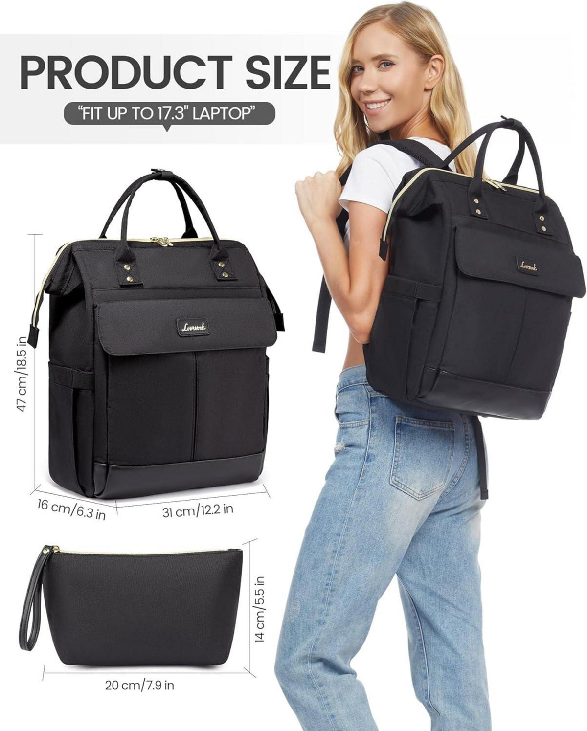 Großer Laptop Rucksack Damen 17.3 Zoll Wasserdicht Daypack mit