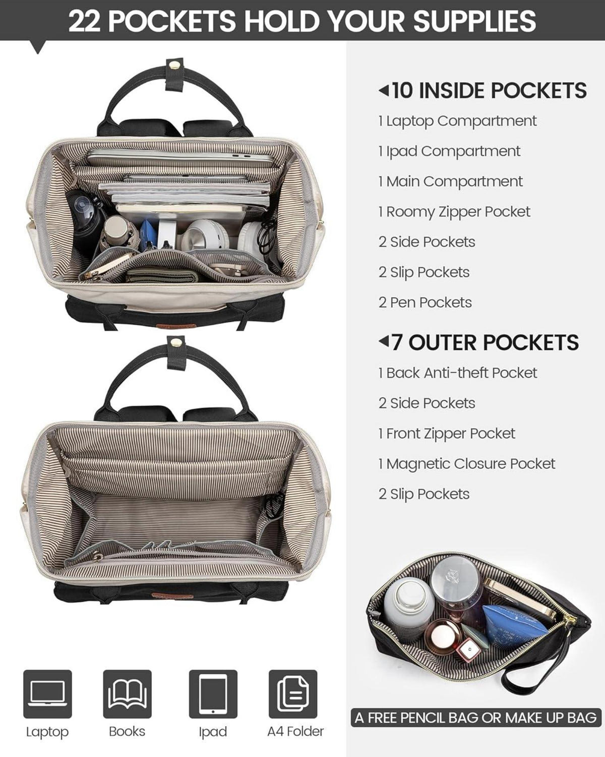 LOVEVOOK Laptop Rucksack Damen 17.3 Zoll Schulrucksack Mädchen Wasserdicht Modern Daypack Uni Reise