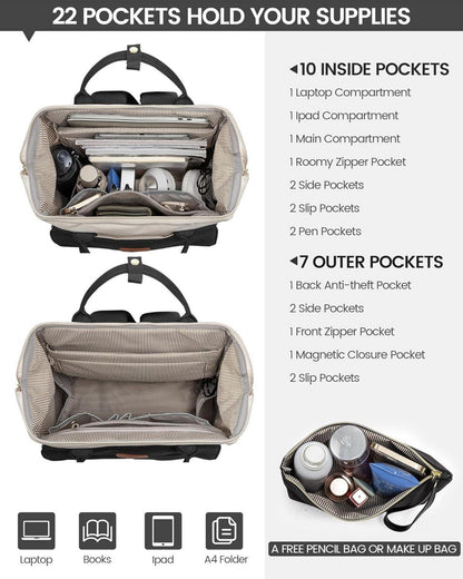LOVEVOOK Laptop Rucksack Damen 17.3 Zoll Schulrucksack Mädchen Wasserdicht Modern Daypack Uni Reise